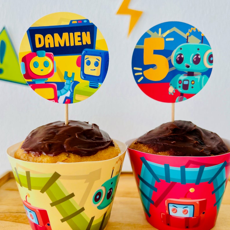 Robots Party Cupcake Toppers Printable/ Robotics Science Cupcake Topper Party Decorations Printable