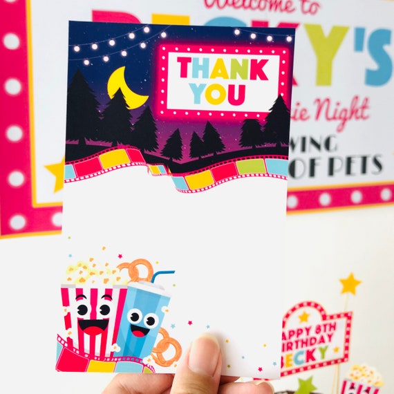 Movie Night Thank You Card Editable Printable/ Movie Night Girl Birthday Card Printable Il_570xn