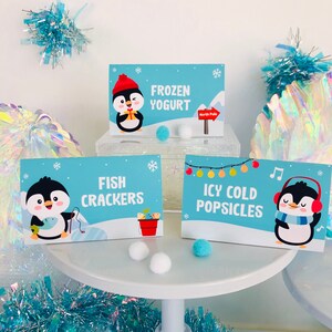 Pinguin Food Label / Winter Wonderland Food Tent Card / Happy Feet Food Label bearbeitbar druckbar