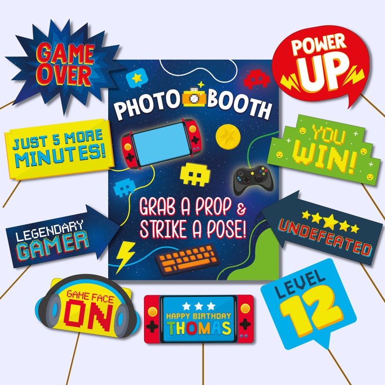 Video Gamer Birthday Party Photo Props Gaming Photo Booth Props