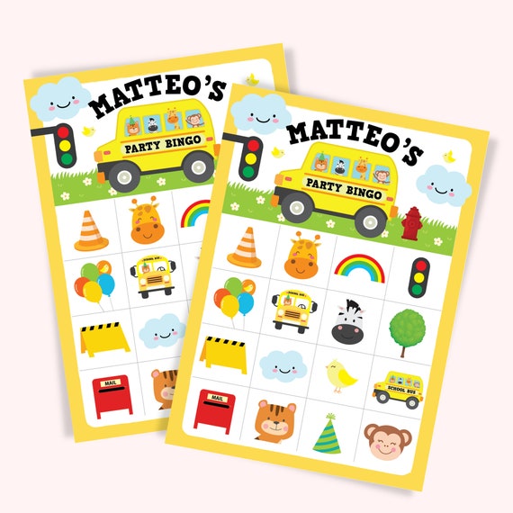 Wheels on the Bus Bingo Party Games/ Yellow School Bus Party Game Bingo ...