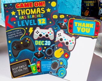 Invito di compleanno a tema videogiochi, festa per gamer (modificabile e stampabile)