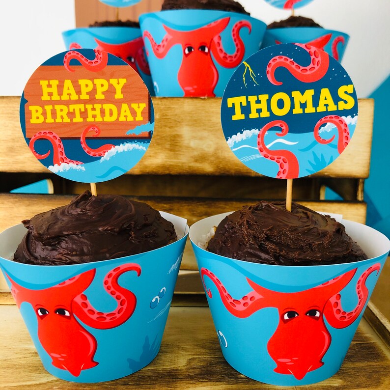 Kraken Birthday Party Octopus Pirates Party Cupcake Toppers Party Decorations