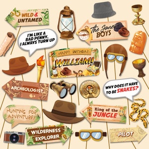 Indiana Jones Party Adventure Explorer Birthday Party Photo Booth Photo Props