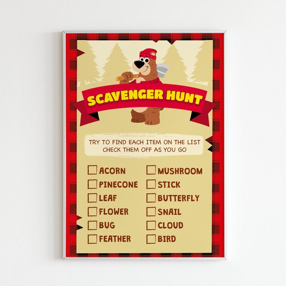 Lumberjack Scavenger Hunt Party Game Editable Printable/ Little