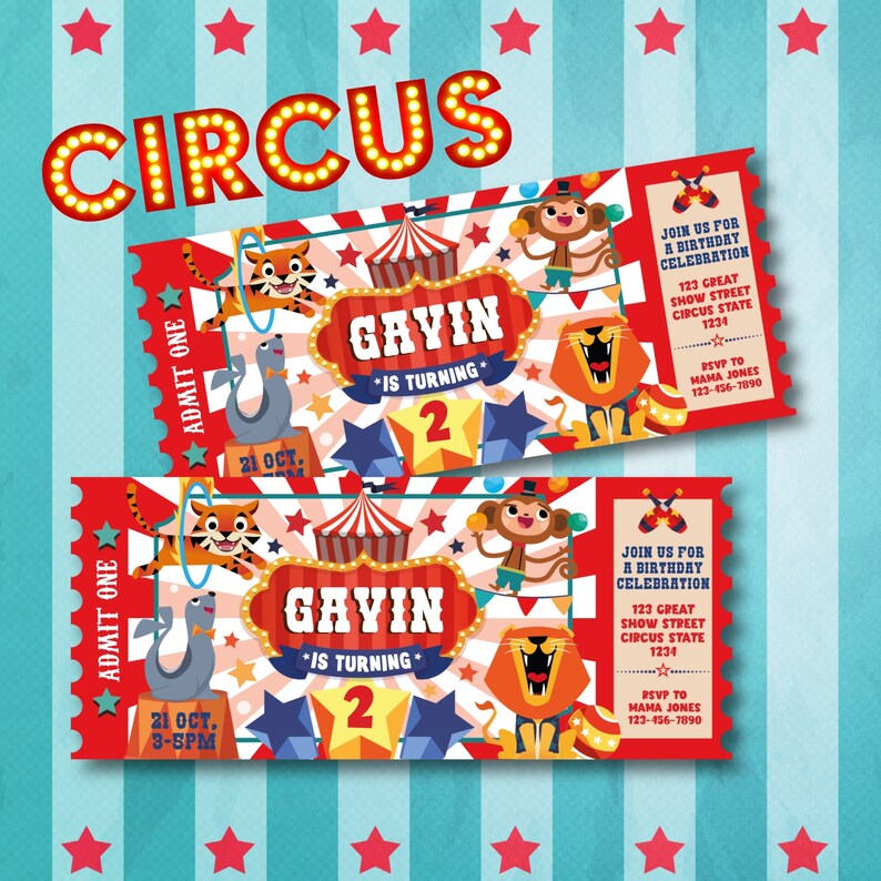 Circus Ticket Invitation Printable | Birthday Carnival Ticket Invite, Greatest Showman Party Invite, Magic Show Ticket Invitation