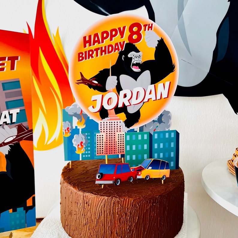 King Kong Party, Planet of the Apes Party, Kong Skull Island Party, Legend of Tarzan, Rampage Movie Party, Black Gorilla Themed Birthday Party Decorations, Kingdom of the Apes | King Kong Birthday Cake, Planet of Apes Cake Topper
