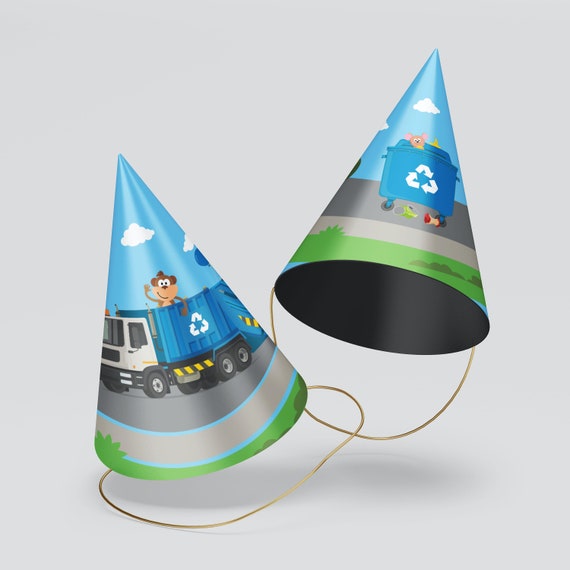 Blue Garbage Truck Party Hats Template Printable/ Blue Trash Etsy