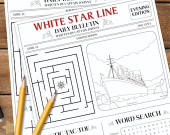 Titanic Coloring Activities Sheet Place Mat EDITABLE Printable | Personalised Titanic Activity Page for Kids | White Star Line Bulletin