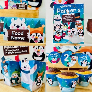 Penguin Party Decorations/ Penguin Winter Wonderland Christmas Birthday Party Decor Kit Printable