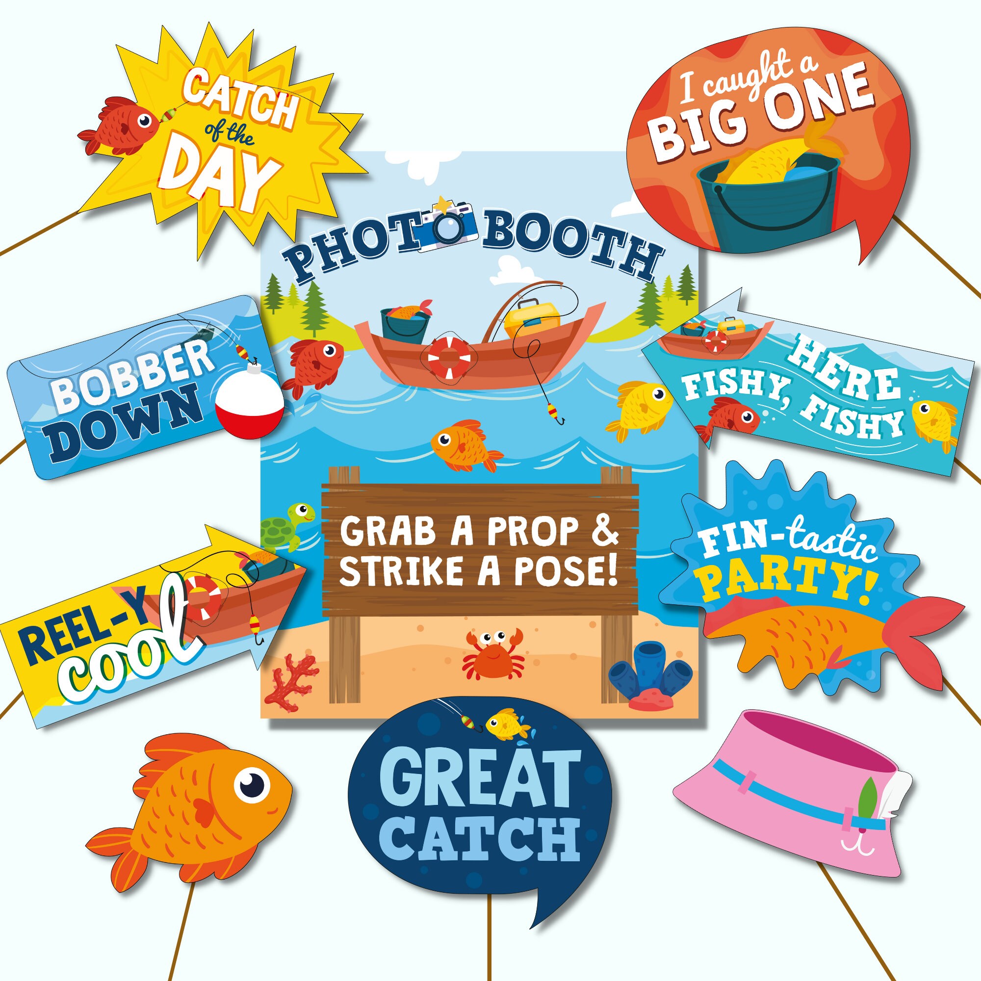Fishing Party Photo Props Printable/ Gone Fishing Birthday Party