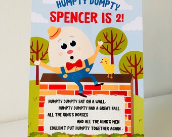 Cartel de fiesta de Humpty Dumpty, letra de canción infantil (descarga digital)