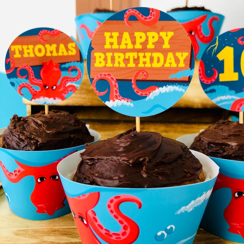 Kraken Birthday Party Octopus Pirates Party Cupcake Toppers Party Decorations