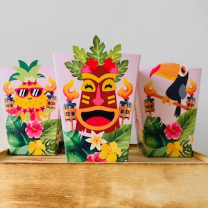 Luau Party Favor Boxes / Hawaiian Tiki Party Snack Box / Tropical Summer Party Popcorn Box Party Printables