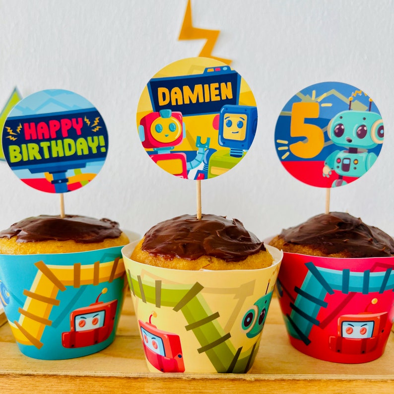 Robots Party Cupcake Toppers Printable/ Robotics Science Cupcake Topper Party Decorations Printable