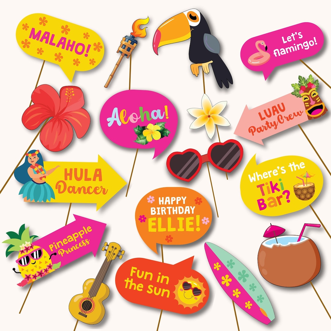 Luau Party Photo Props Printable/ Hawaiian Party Photo Props Booth ...