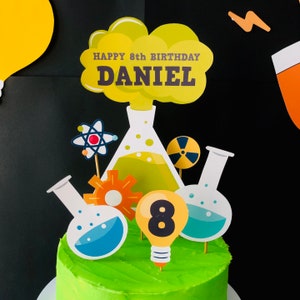 Mad Science Birthday Cake Topper/ Scientist Birthday Party Cake Topper EDITABLE Printable