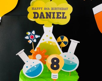 Mad Science Birthday Cake Topper/ Scientist Birthday Party Cake Topper EDITABLE Printable