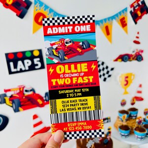 Car Racing Ticket Invitation/ Race Car Party Invite/ Go Kart F1 Grand Prix Ticket Invitation