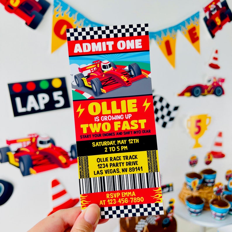 Car Racing Ticket Invitation/ Race Car Party Invite/ Go Kart F1 Grand Prix Ticket Invitation