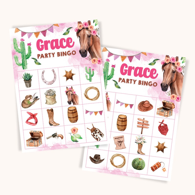 Horse Party Cowgirl Birthday Party Game Bingo Game