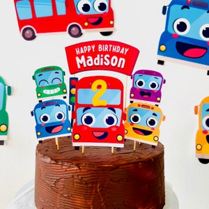 Wheels on the Bus Birthday Cake Topper EDITABLE Printable/ Bus Themed Party Cake Topper/ School Bus Cartoon Bus Party Decor Cake Topper
