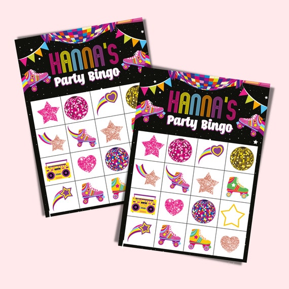 Roller Skating Party Bingo Game/ 90's Retro Disco Bingo Game EDITABLE