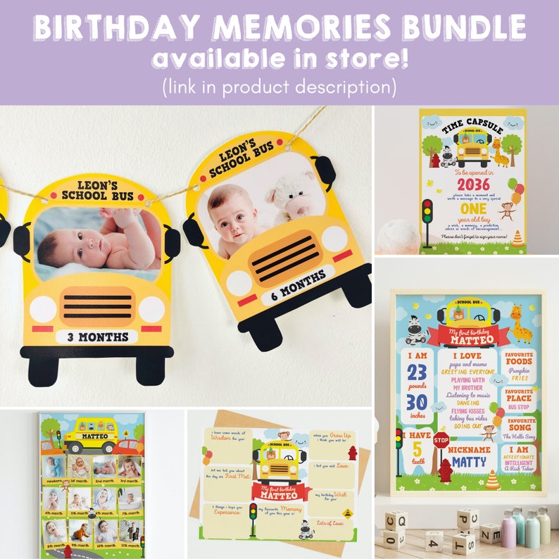 Wheels on the Bus Birthday Party Memories Keepsake First Birthday