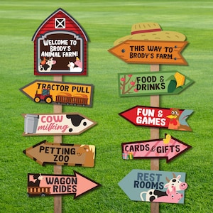 Old MacDonald Farm Party Directional Signs/ Animal Farm Barnyard Birthday Party Decorations Party Signs