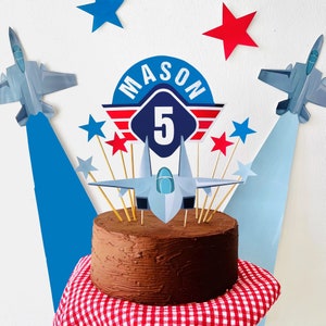 Fighter Pilot Birthday Cake Topper EDITABLE Printable | Military Jet Party, Air Force, Aeroplane Aviation Party Decor Cake Topper