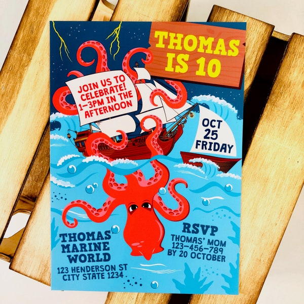 Kraken Birthday Invitation/ Octopus Party Invitation/ Sea Monster Party Invite Editable Printable