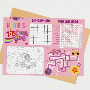 Roller Skating Party Coloring Activities Place Mat Game