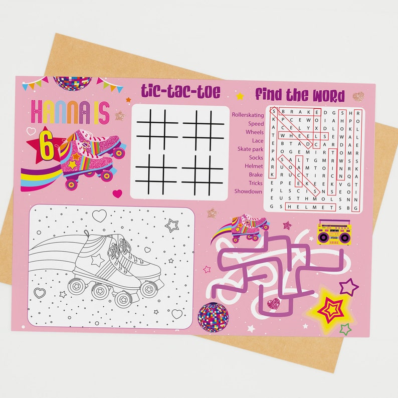 Roller Skating Party Coloring Activities Place Mat Game