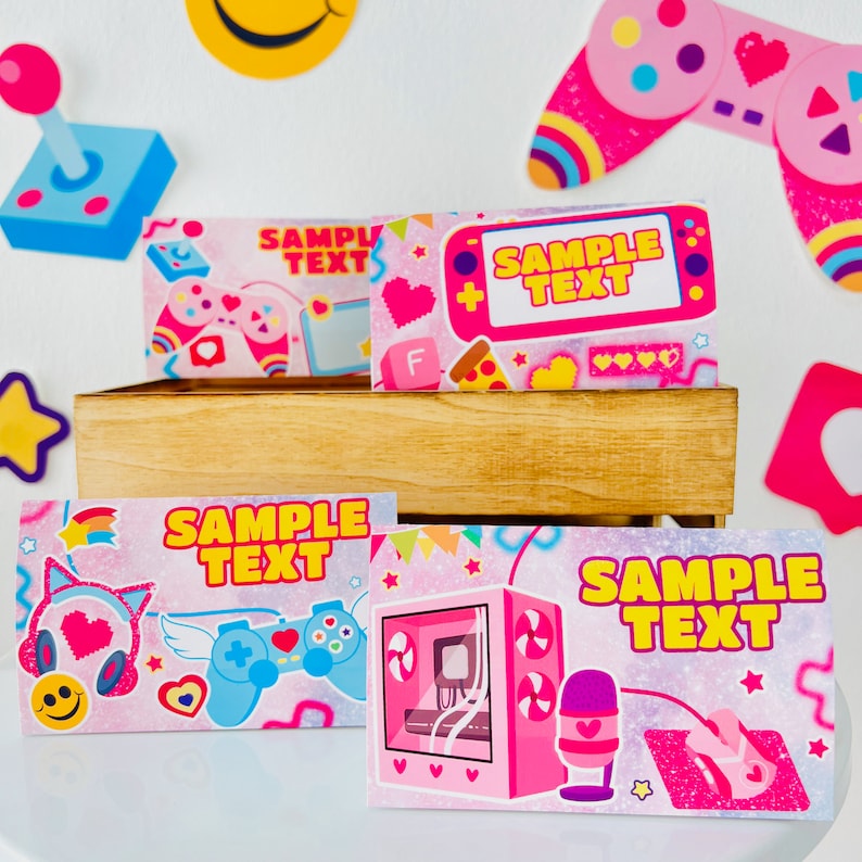 Gamer Girl Party Decorations Food Tent Card Labels