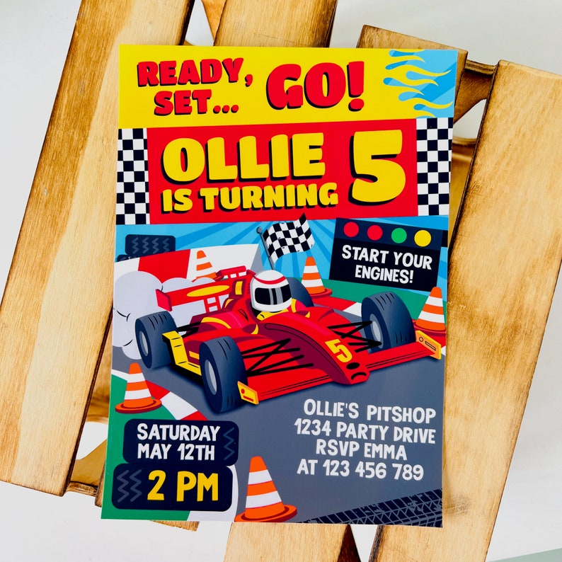 Car Racing Birthday Invitation/ Race Car Party Invite/ Go Kart F1 Grand Prix Invitation