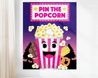 Pin The Popcorn Game | Movie Night Party Printable for Kids Birthday