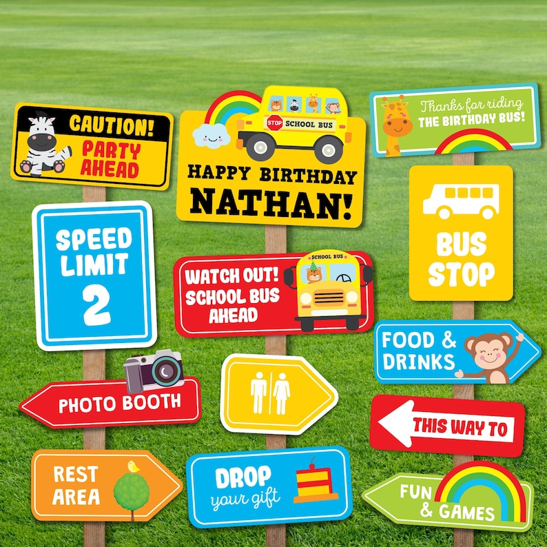 Wheels on the Bus Party Directional Party Signs
