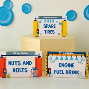 Car Wash Party Food Tent Card / Car Wash Food Label bewerkbaar afdrukbaar