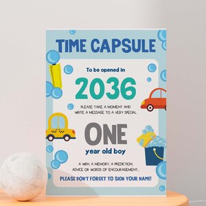 Car Wash Birthday Time Capsule/ First Birthday Milestone Time Capsule EDITABLE Printable