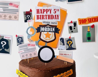 Detektiv Cake Topper | Bearbeitbare Spionage-Party-Dekor (Digitaler Download)