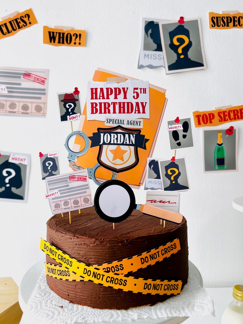 Detective Birthday Cake Topper Printable | Murder Mystery Party Dessert Topper, Secret Agent Party, Spy Party Party Decoration | Sherlock Holmes Party