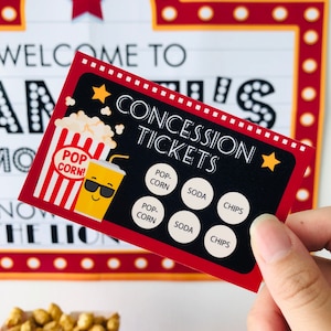 Movie Night Concession Tickets Editable Printable/ Movie Night Concession Card Stand Printable