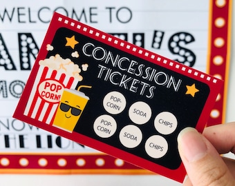 Movie Night Concession Tickets Editable Printable/ Movie Night Concession Card Stand Printable