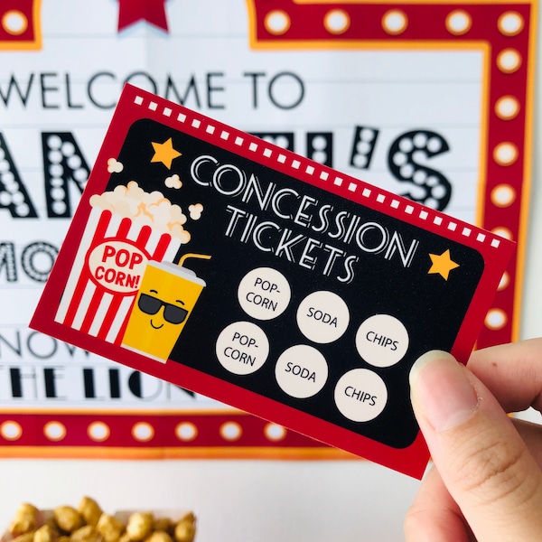 Movie Night Concession Tickets Editable Printable/ Movie Night Concession Card Stand Printable