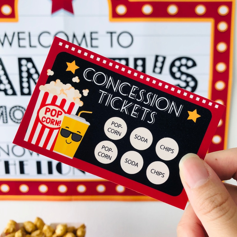 movie night concession tickets editable printable movie