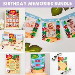 Ants Go Marching Birthday Memories Baby Milestones Keepsakes 4-in-1 Printable First Birthday Party Decorations Kit