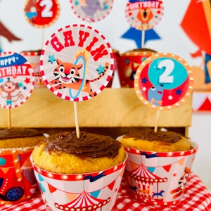 Circus Animals Party Cupcake Toppers Printable | Birthday Carnival Big Top Party Dessert Toppers, Greatest Magic Show Cake Toppers, Greatest Showman Party Decoration
