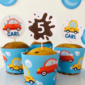 Car Wash Party Cupcake Topper/ Car Wash Cupcake Wrappers EDITABLE Party Printable