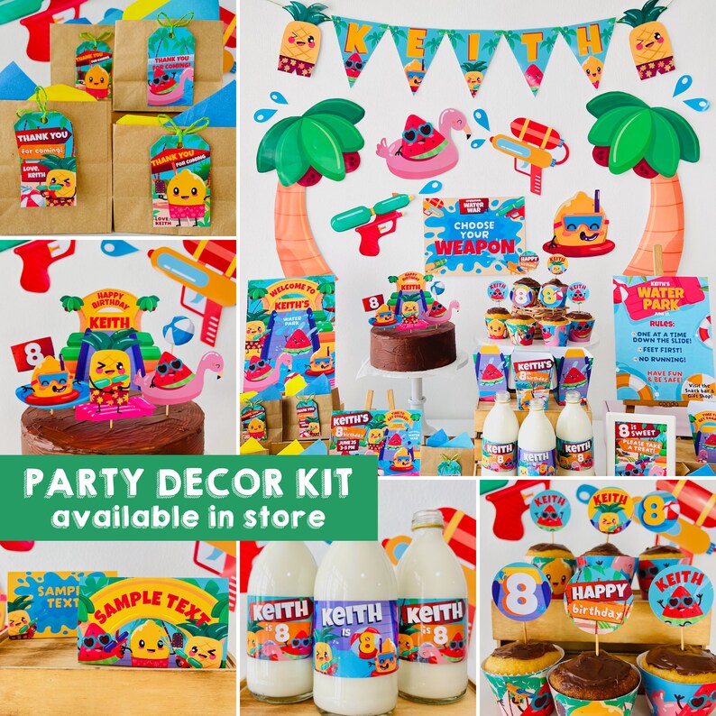Water Park Birthday Backdrop EDITABLE Printable/ Water Slide Party ...
