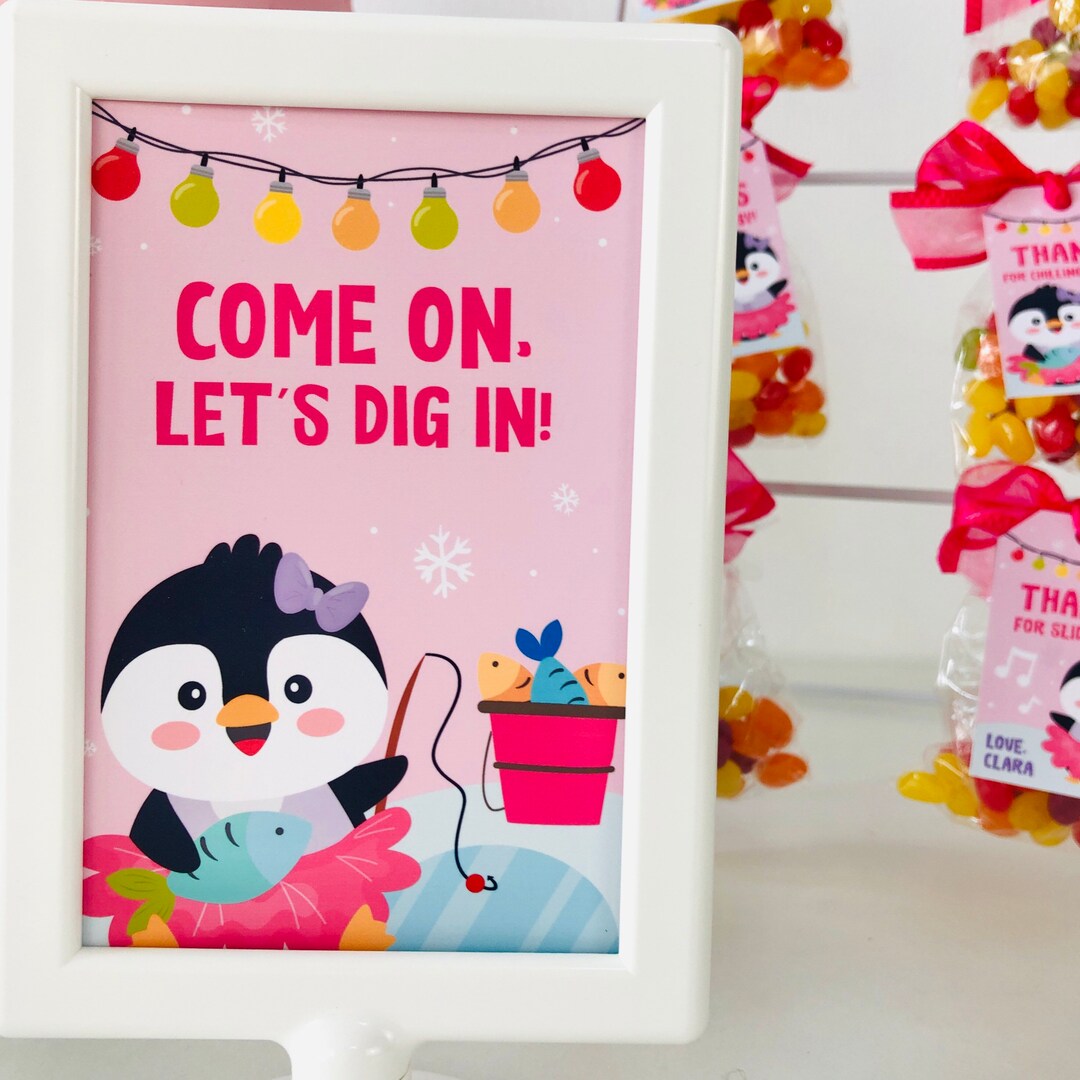 Penguin Girl Party Treats Sign EDITABLE Printable/ Pink Christmas Winter Wonderland Party Sign ...